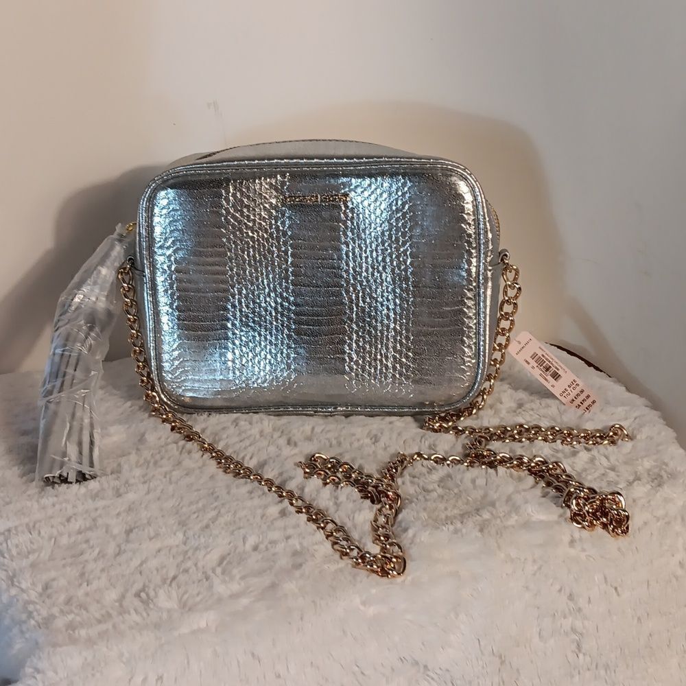 Victoria's Secret Metallic Silver Croc Embossed Crossbody Purse
